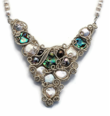 Pearl and Abalone Shell Statement Necklace