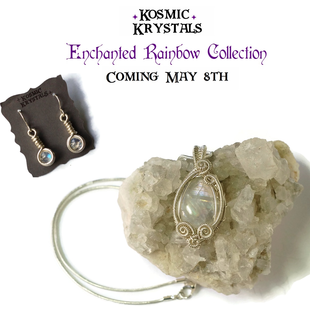 Rainbow Moonstone Wire Wrap Necklace and Earrings